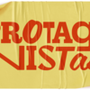 Red writing 'Protagonistas' in various graphic fonts on a yellow background